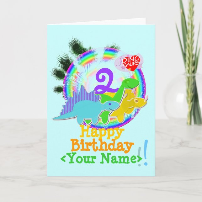 Happy Birthday 2 Years, Your Name Dinos Card (Front)