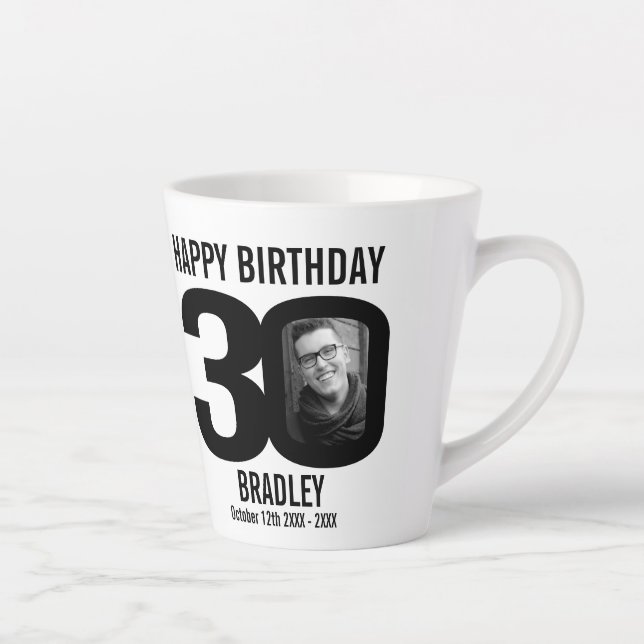 Happy birthday 30 name two photos in year mono latte mug (Right)