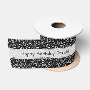 Happy Birthday 35 Black/White Number Pattern Satin Ribbon