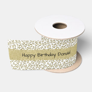 Happy Birthday 35 Gold/White Number Pattern Satin Ribbon