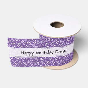 Happy Birthday 35 Purple/White Number Pattern Satin Ribbon