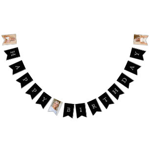 Happy Birthday 3-Photo Black & White Bunting
