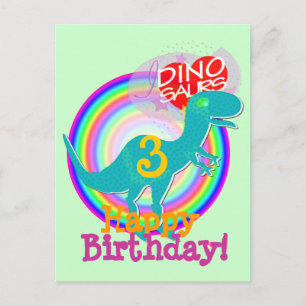 Happy Birthday 3 Years Blue Dino T-Rex Postcard