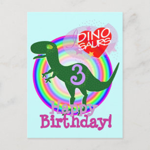 Happy Birthday 3 Years T-Rex Dino Postcard