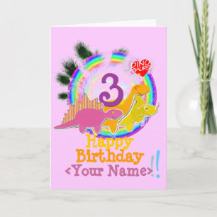 Happy Birthday 3 Years, Your Name Dinosaur Card