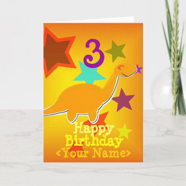 Happy Birthday 3 Years Your Name Dinosaur Card (Front)