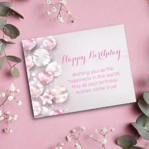 happy birthday 3d colourful balloons stylish pink postcard
