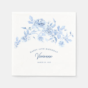 Happy Birthday 40th Blue Rose Floral Custom Napkin