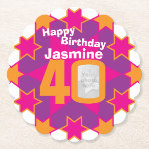 Happy birthday 40th name and photo paper coasters
