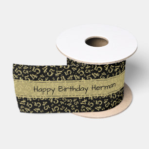 Happy Birthday 45 Number Pattern Black/Gold Satin Ribbon