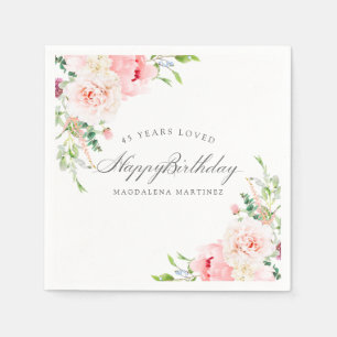 Happy Birthday 45th Pink Floral Custom Cocktail Napkin