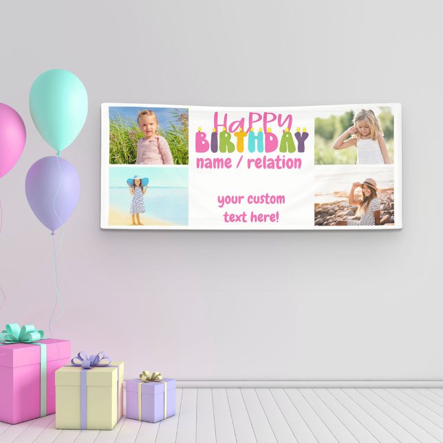 Happy Birthday 4 Photo Colourful Candles  Banner (Creator Uploaded)