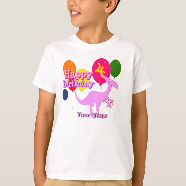 Happy Birthday 4 Years Balloon Dinosaur T-Shirt (Front)