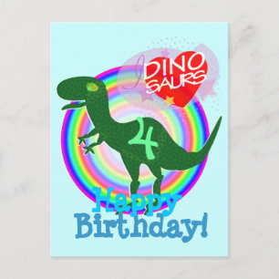 Happy Birthday 4 Years T-Rex Dino Postcard