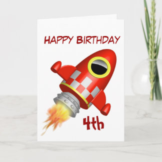 Happy Birthday 4th Little Rocket Theme Card