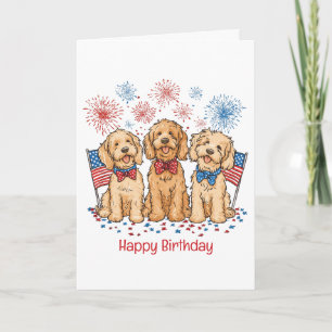 Happy Birthday 4th Of July Goldendoodle Dogs Card