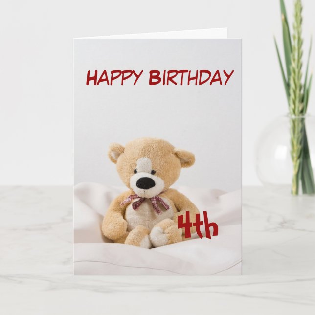 Happy Birthday 4th Teddy Bear Theme Card (Front)