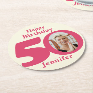 Happy birthday 50 name and photo paper coasters