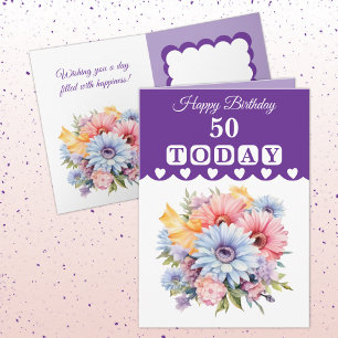 Happy Birthday 50 today flowers purple Card