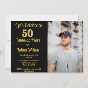 Happy Birthday 50 Years Photo Fifty Party  Invitation