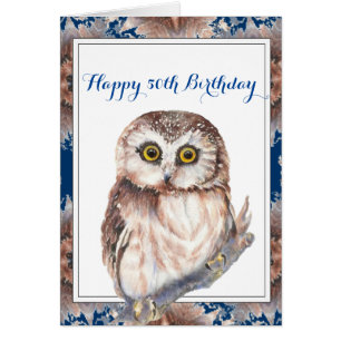 Happy Birthday 50th Fun Little Owl Bird