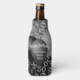 Happy Birthday 50th Number Pattern Black/White 50 Bottle Cooler