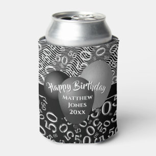 Happy Birthday 50th Number Pattern Black/White 50 Can Cooler