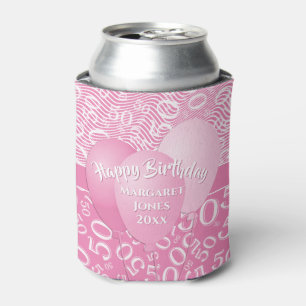 Happy Birthday 50th Number Pattern Pink/White 50 Can Cooler