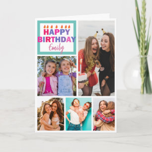 Happy birthday 5 photo collage girly friendship  card