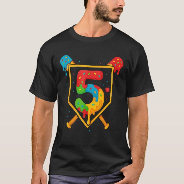 Happy Birthday 5 Year Old Baseball Ice Cream Sprin T-Shirt (Front)