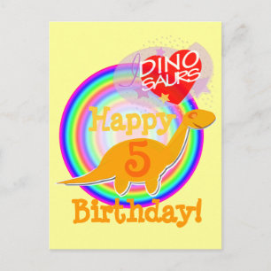 Happy Birthday 5 Years Orange Dino Postcard