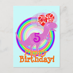 Happy Birthday 5 Years Purple T-Rex Dino Postcard