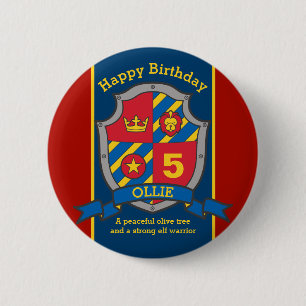 Happy Birthday 5th red blue knights shield age pin