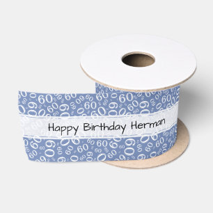 Happy Birthday 60 Number Pattern Blue/White Satin Ribbon