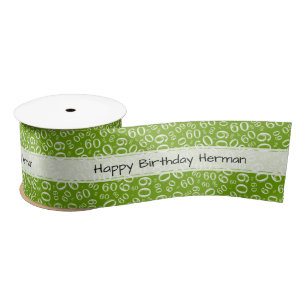 Happy Birthday 60 Number Pattern Green/White Satin Ribbon