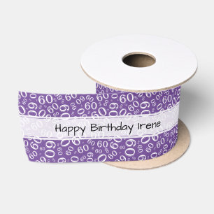 Happy Birthday 60 Number Pattern Purple/White Satin Ribbon
