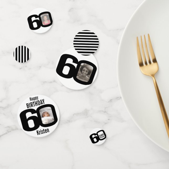 Happy birthday 60th name and photo paper confetti (Group)