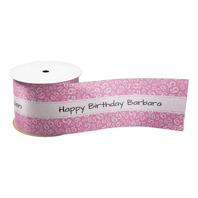 Happy Birthday 65 Number Pattern Pink/White Satin Ribbon (Spool)