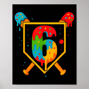 Happy Birthday 6 Year Old Baseball Ice Cream Sprin Poster
