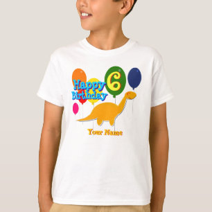 Happy Birthday 6 Years Party Balloons Dinosaur Tee