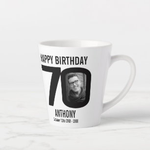 Happy birthday 70 name and two photos in year latte mug