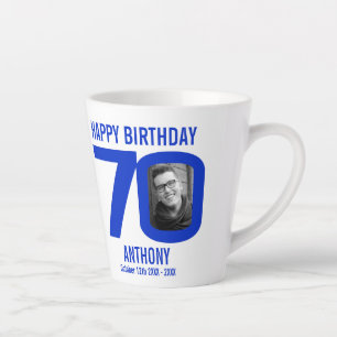 Happy birthday 70 name two photos in year blue latte mug