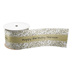 "Happy Birthday" 70 Number Pattern Gold and White Satin Ribbon