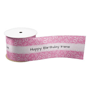 Happy Birthday 70 Number Pattern Pink/White Satin Ribbon