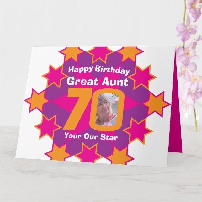 Happy birthday 70 pink stars grandma photo card (Orchid)