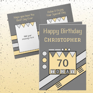 Happy birthday 70 today add name grey yellow card