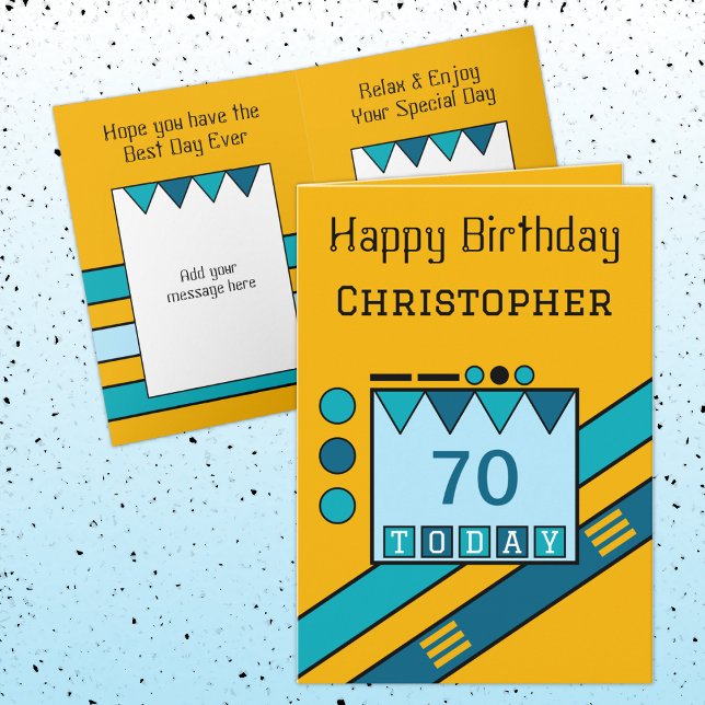 Happy birthday 70 today add name yellow blue card (Creator Uploaded)
