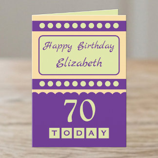 Happy birthday 70 today name purple card