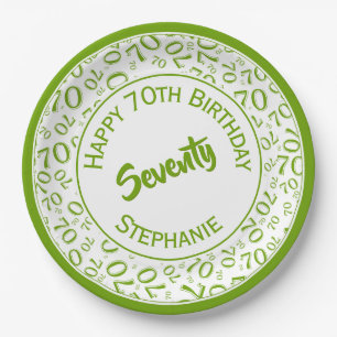 Happy Birthday 70th Green/White Number Pattern Paper Plate