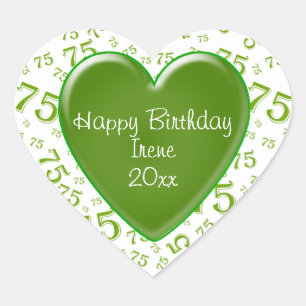 Happy Birthday: 75th Green/White Number Pattern Heart Sticker